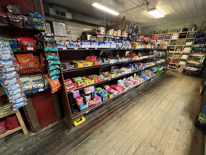 Candy and snack shelves inside Pierpont General Store