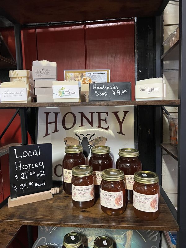 Local honey and handmade soaps on the store display